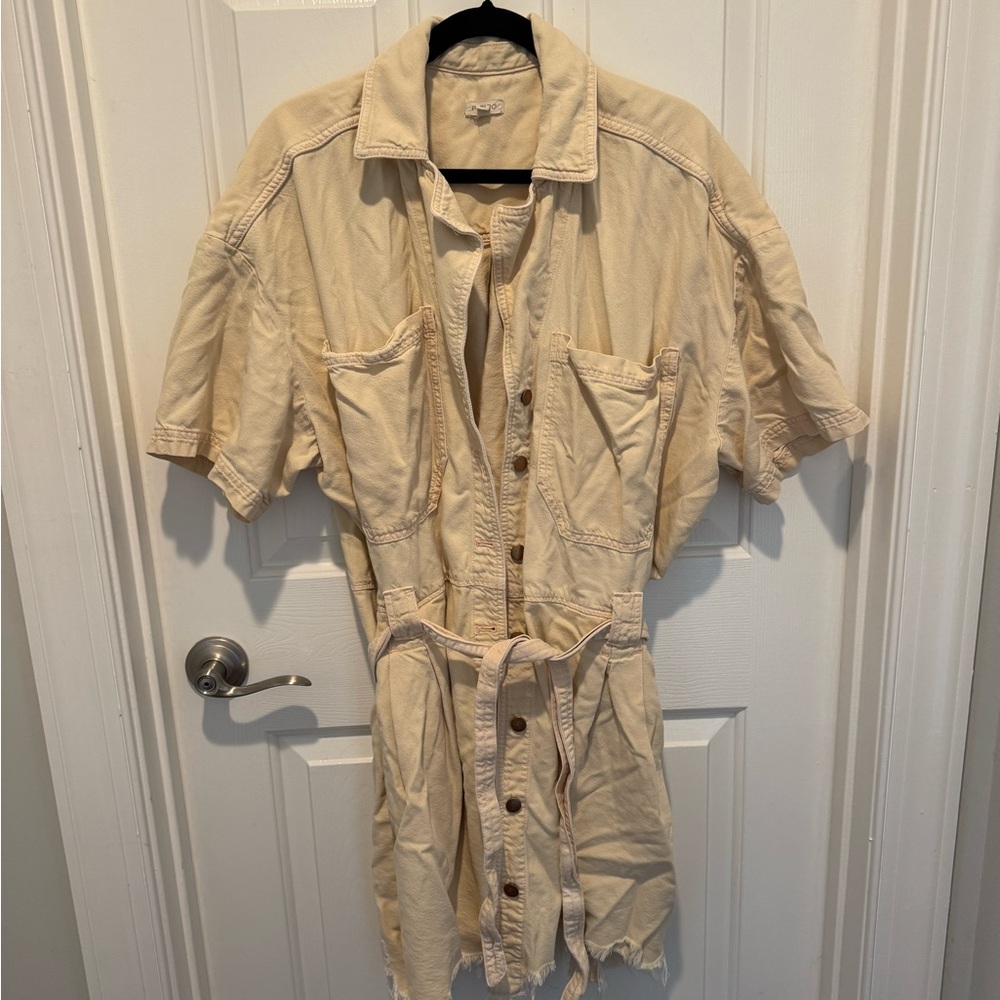 Anthropologie Pilcro Peach Cream Button-Down Denim Mini Dress or Tunic Size 2X